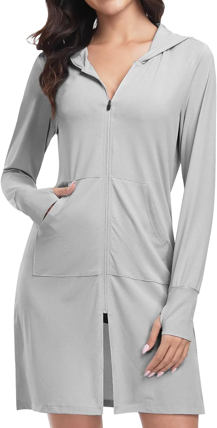 WOWENY UPF 50  Swim Cover Up Beach Jacket for Women SPF Sun Protection Hoodie Lightweight Long Shirt Swimsuit Coverup