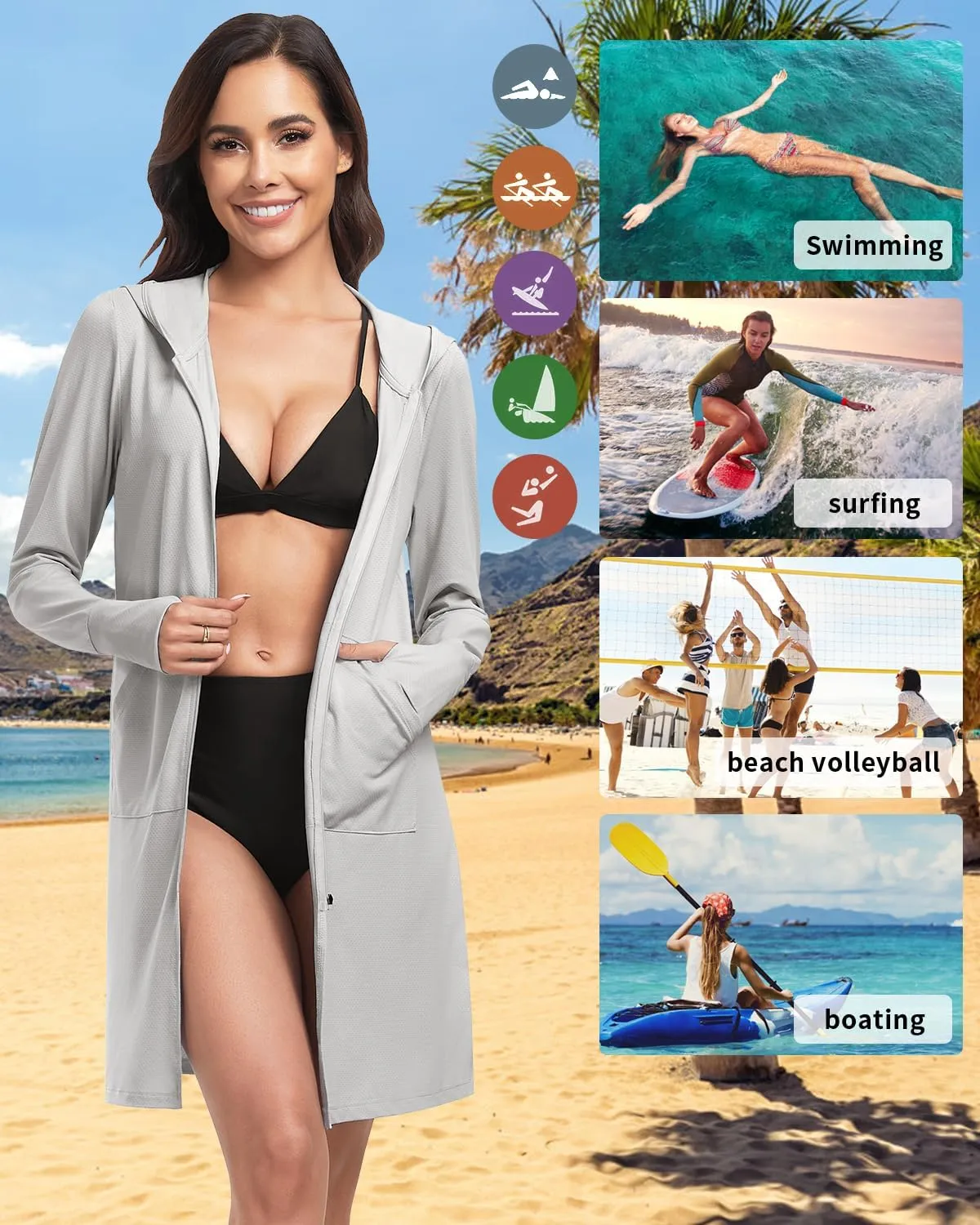 WOWENY UPF 50  Swim Cover Up Beach Jacket for Women SPF Sun Protection Hoodie Lightweight Long Shirt Swimsuit Coverup