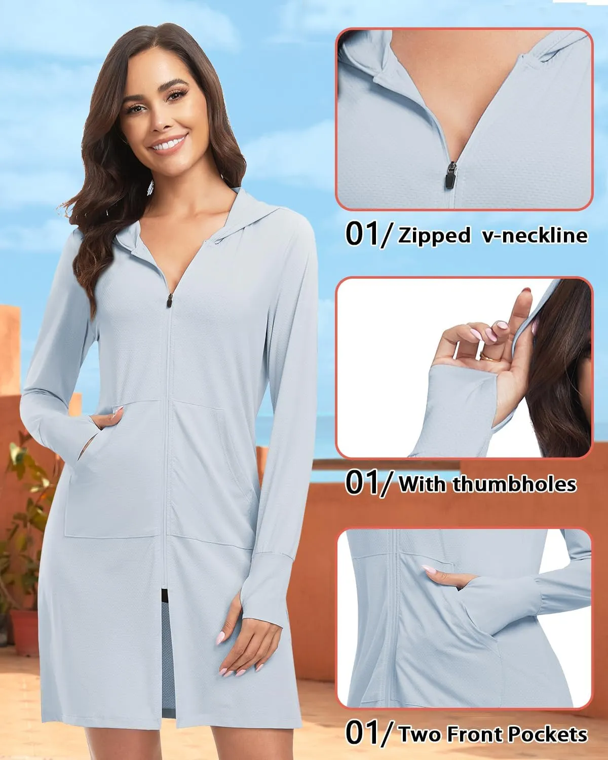 WOWENY UPF 50  Swim Cover Up Beach Jacket for Women SPF Sun Protection Hoodie Lightweight Long Shirt Swimsuit Coverup