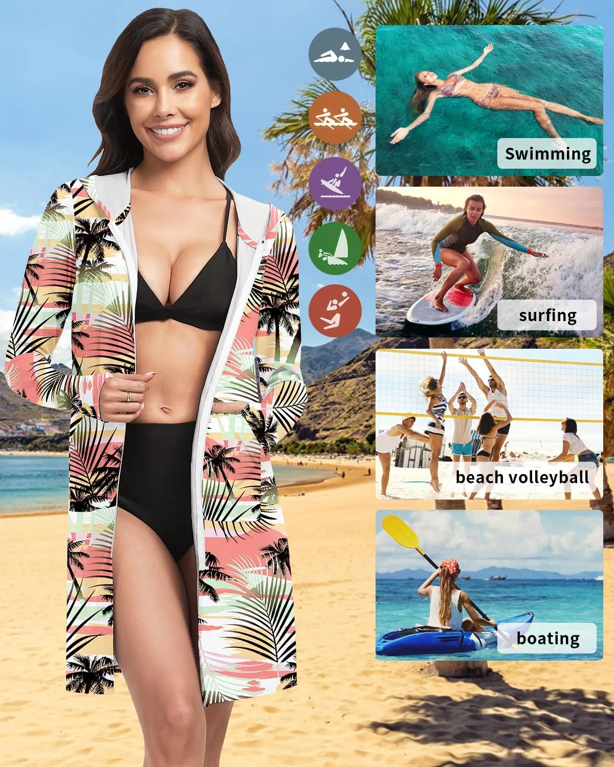 WOWENY UPF 50  Swim Cover Up Beach Jacket for Women SPF Sun Protection Hoodie Lightweight Long Shirt Swimsuit Coverup