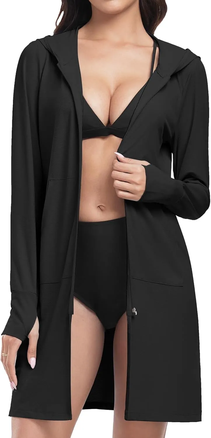 WOWENY UPF 50  Swim Cover Up Beach Jacket for Women SPF Sun Protection Hoodie Lightweight Long Shirt Swimsuit Coverup