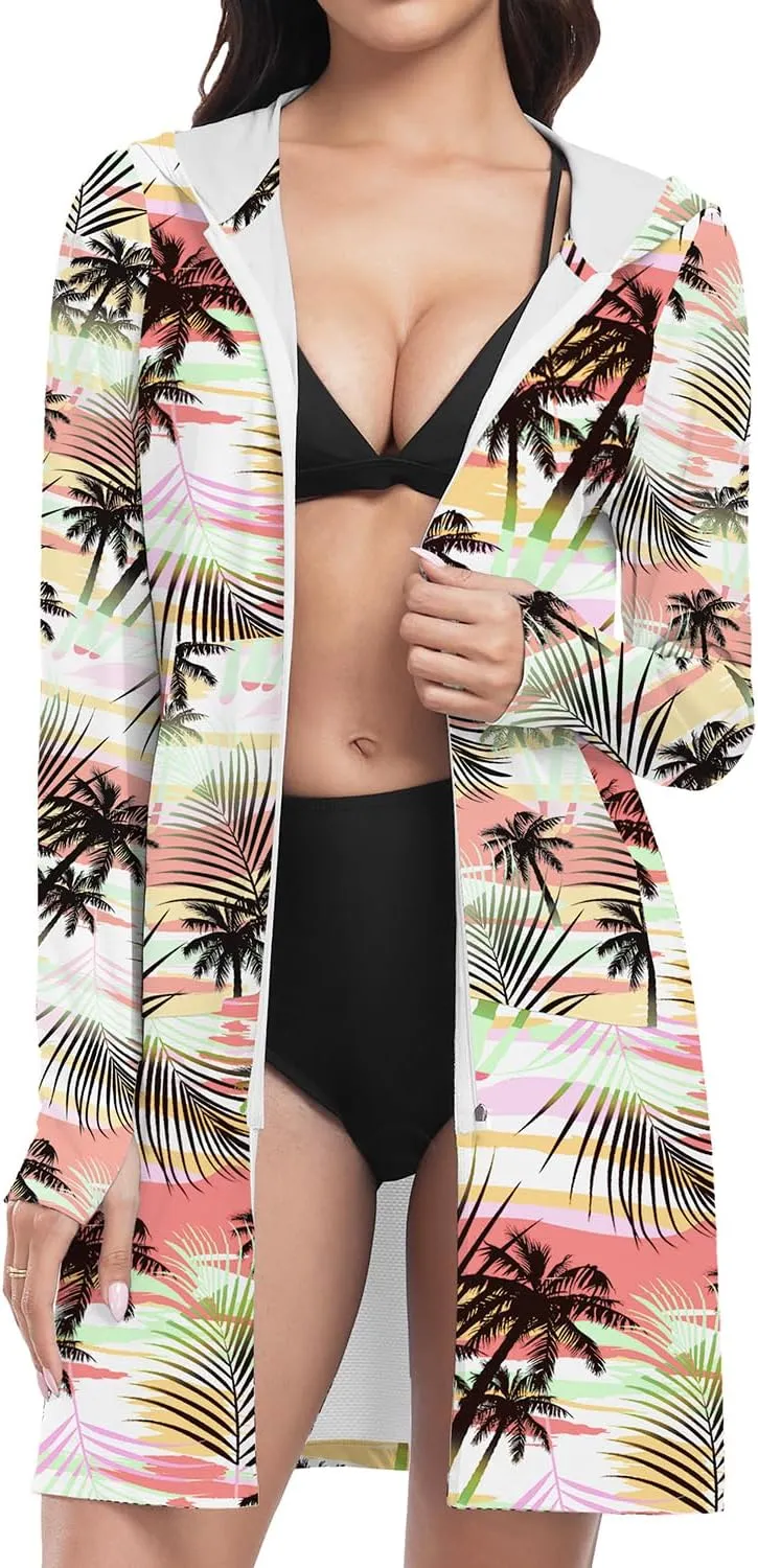 WOWENY UPF 50  Swim Cover Up Beach Jacket for Women SPF Sun Protection Hoodie Lightweight Long Shirt Swimsuit Coverup