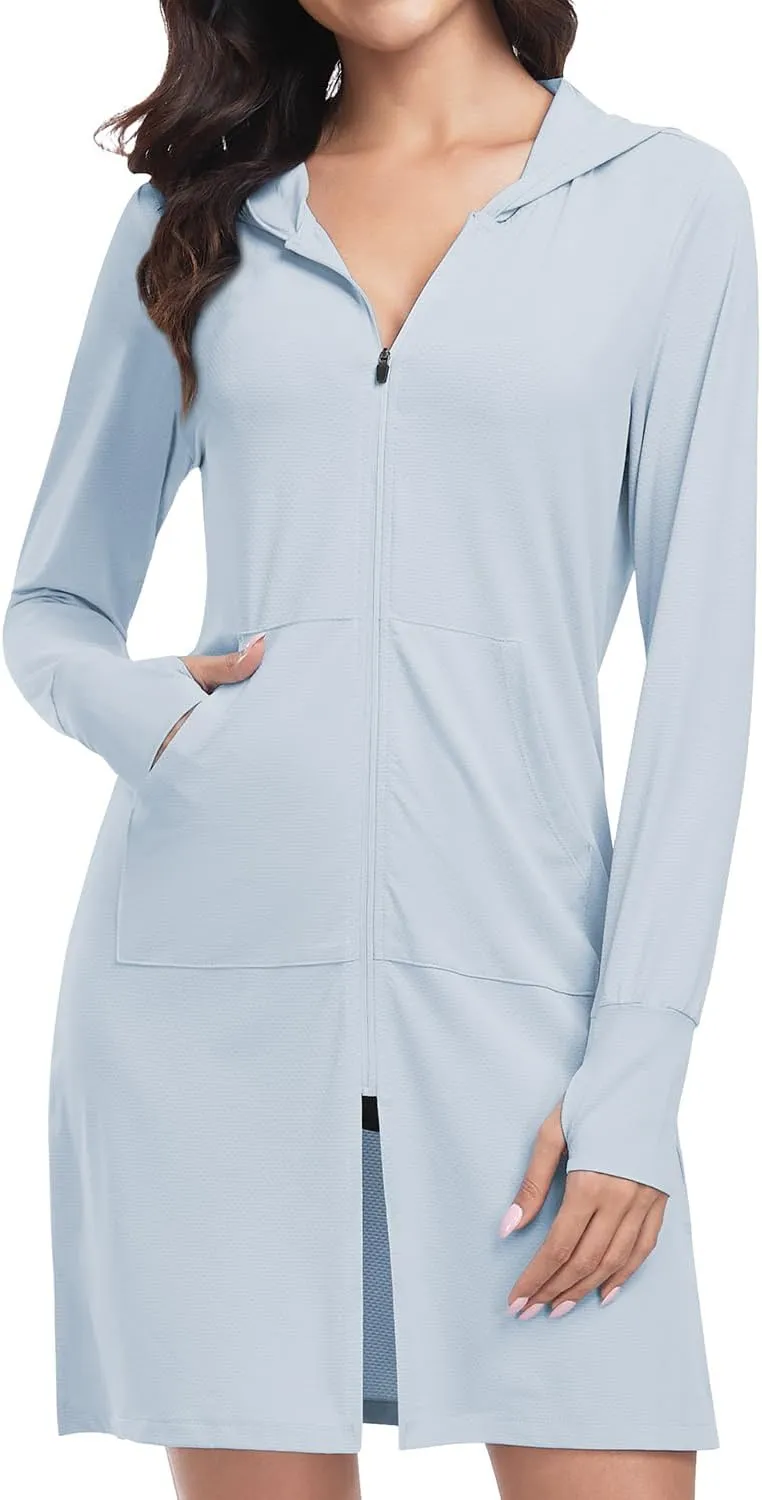 WOWENY UPF 50  Swim Cover Up Beach Jacket for Women SPF Sun Protection Hoodie Lightweight Long Shirt Swimsuit Coverup