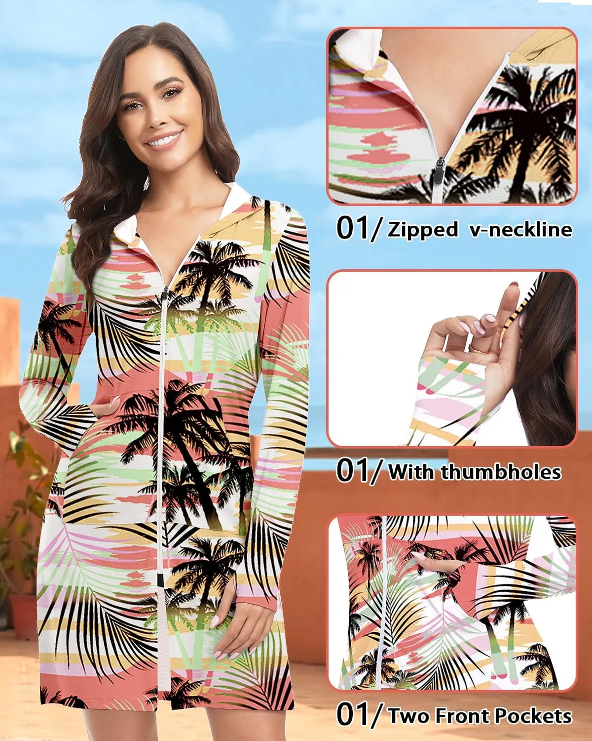 WOWENY UPF 50  Swim Cover Up Beach Jacket for Women SPF Sun Protection Hoodie Lightweight Long Shirt Swimsuit Coverup