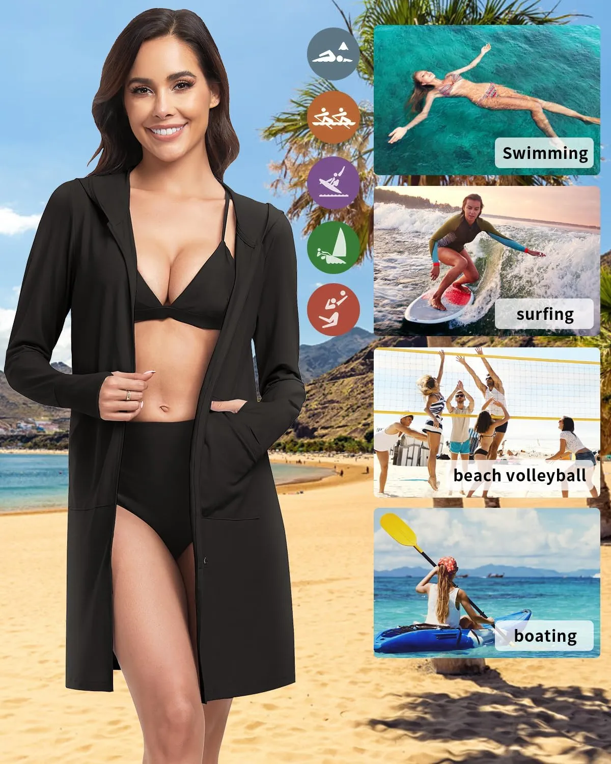 WOWENY UPF 50  Swim Cover Up Beach Jacket for Women SPF Sun Protection Hoodie Lightweight Long Shirt Swimsuit Coverup