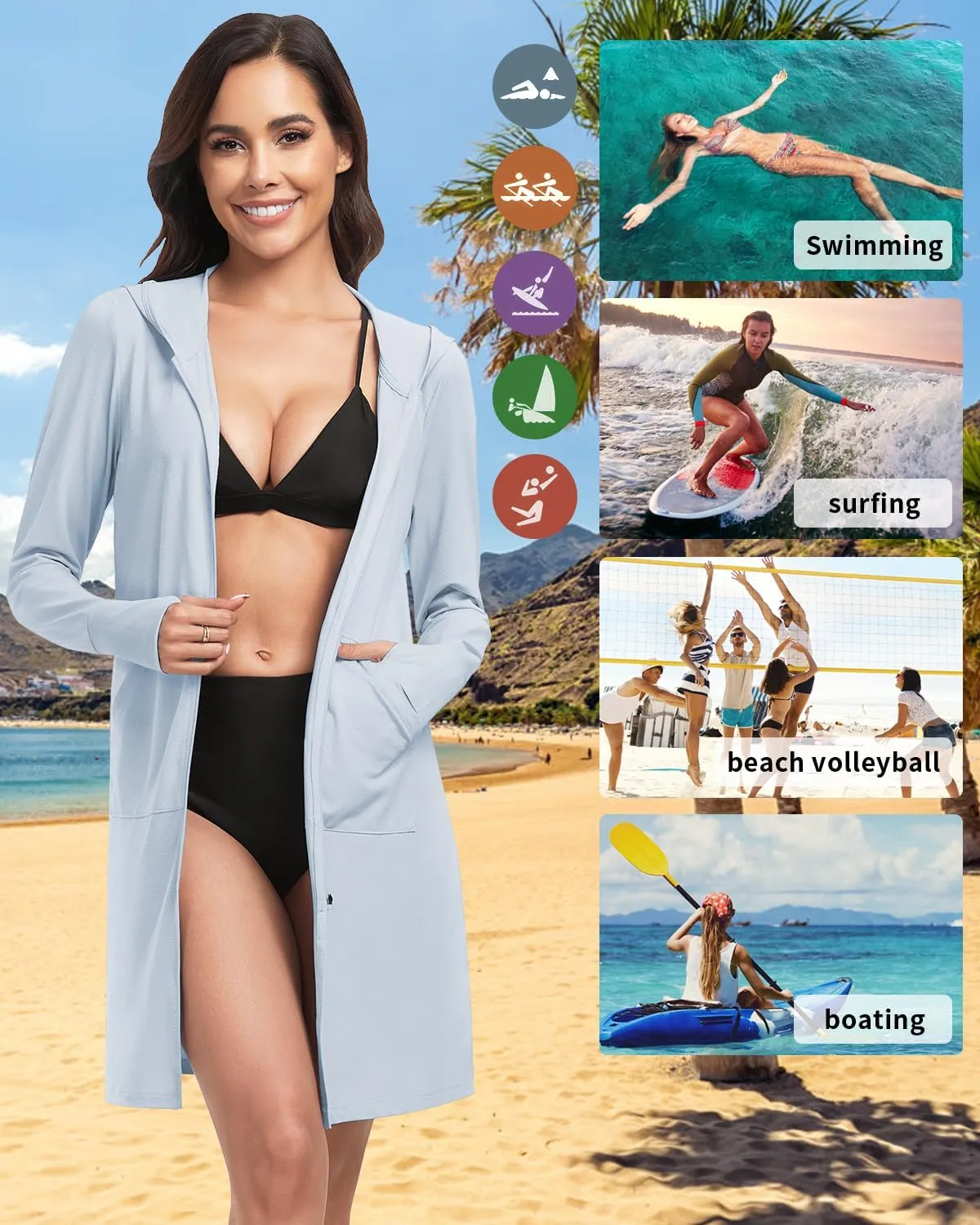 WOWENY UPF 50  Swim Cover Up Beach Jacket for Women SPF Sun Protection Hoodie Lightweight Long Shirt Swimsuit Coverup