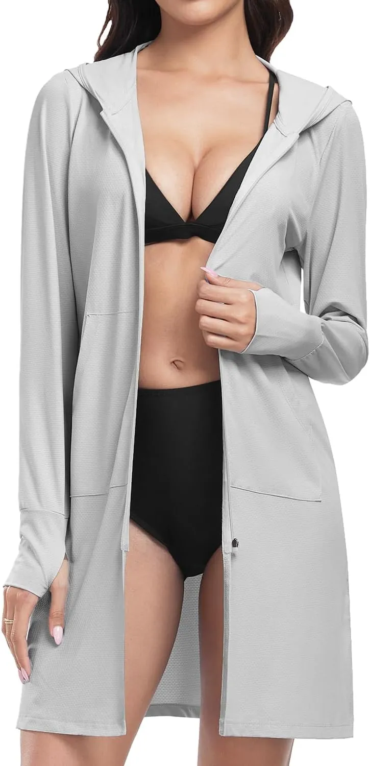 WOWENY UPF 50  Swim Cover Up Beach Jacket for Women SPF Sun Protection Hoodie Lightweight Long Shirt Swimsuit Coverup